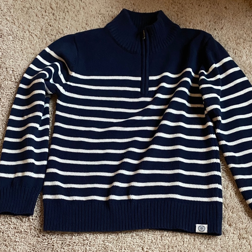 Long Wharf Quarter Zip Navy and White Striped Sweater
